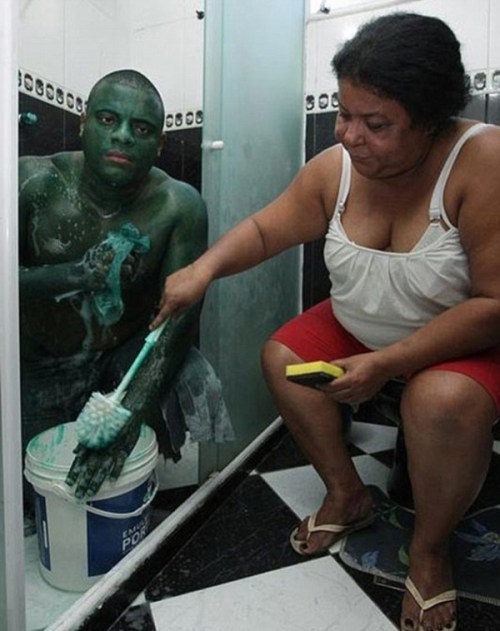 Brazilian man proved when he painted himself to look like the Incredible Hulk - and found the color wouldn't wash off. 