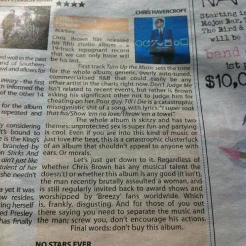 A scathing review of Chris Brown's latest album Fortune.