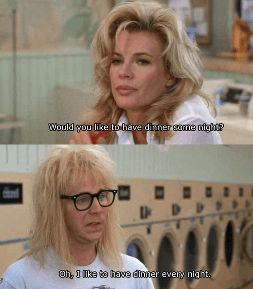 waynes world Garth from Wayne's World has trouble reading women.