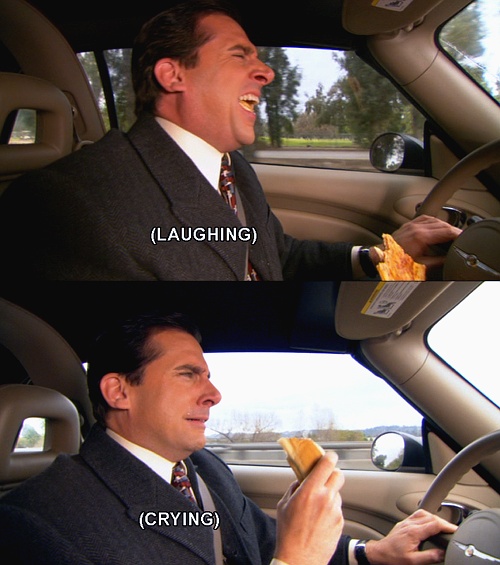 Michael Scott laughing and crying