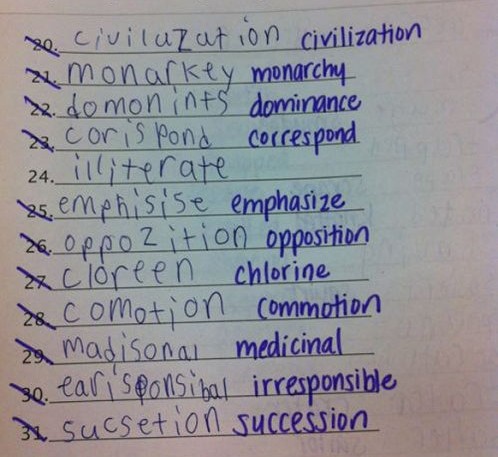 spelling test 5th Grader's Spelling Test