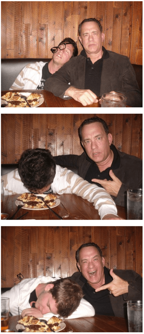 Tom Hanks takes picture with passed out drunk guy