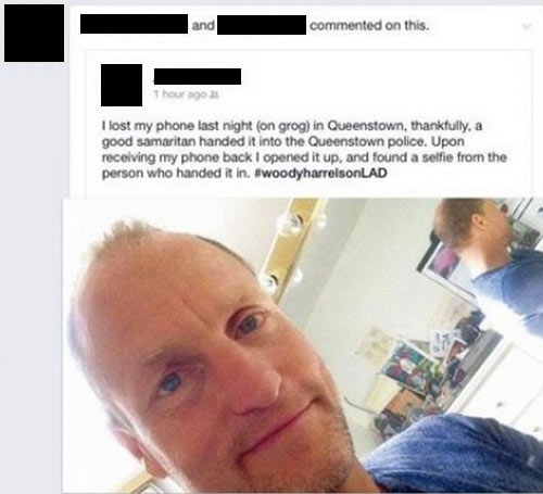 Woody Harrelson finds lost phone