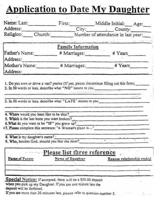 Application to date my daughter